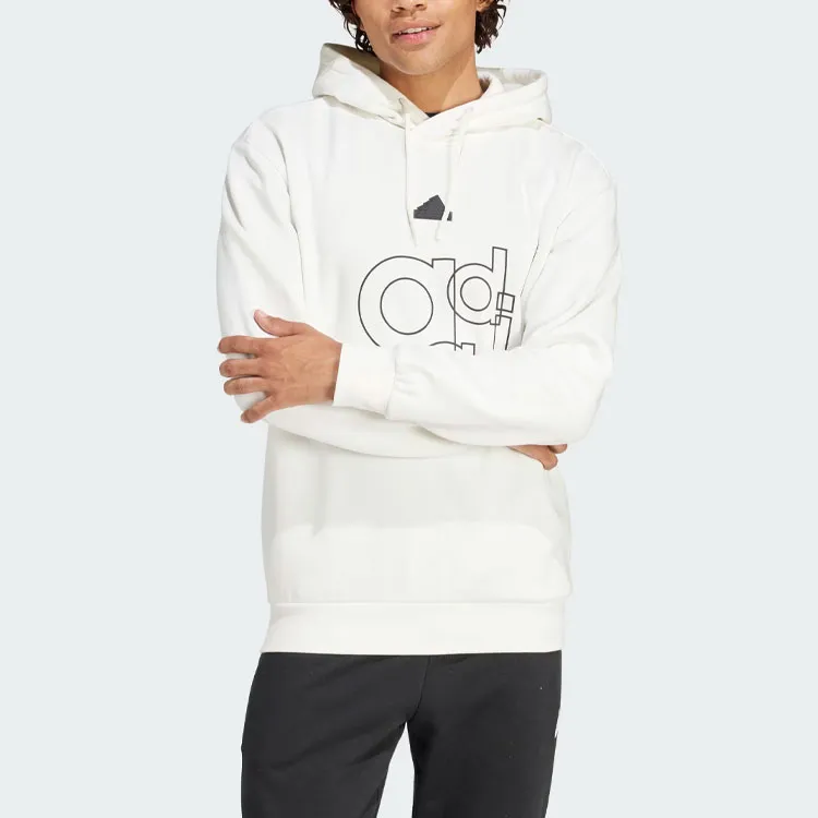 Adidas Graphic Print Fleece Hoodie Sweatshirt Men's White-2
