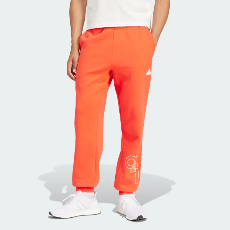 Adidas Graphic Print Fleece Pants Knitted Sports Pants Men's Orange-1