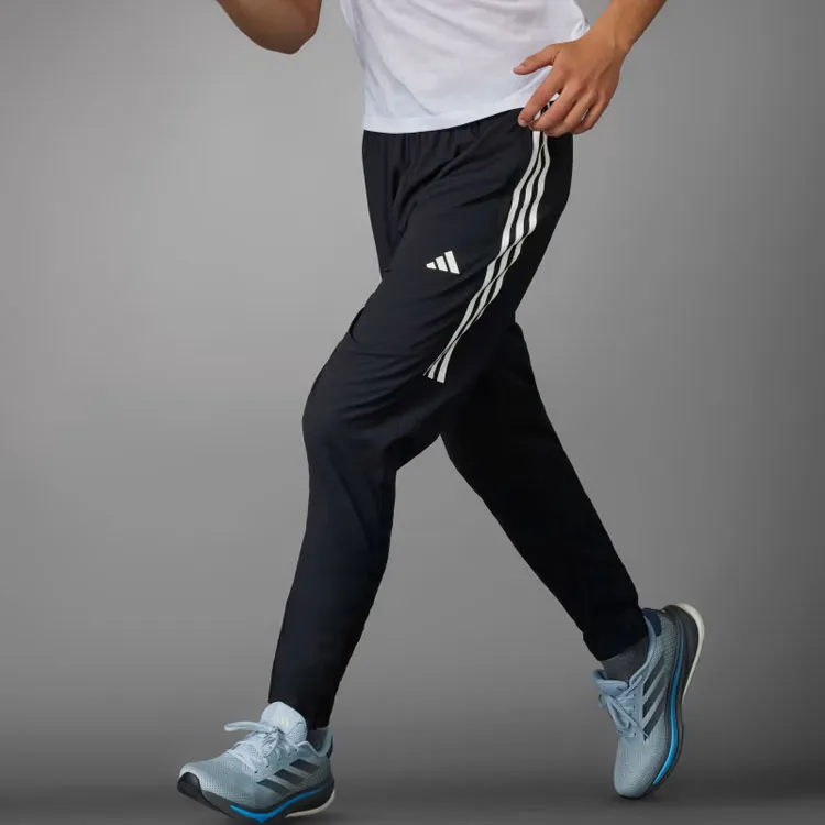 Adidas Own The Run 3 Stripes Joggers Knitted Sports Pants Men's Black-4