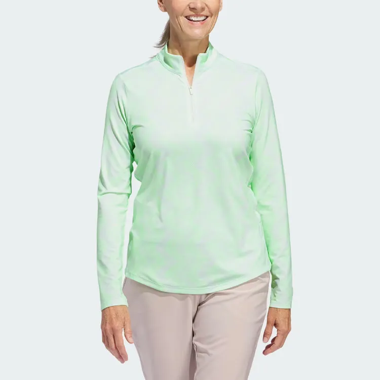 Adidas Ultimate365 Printed Quarter-Zip Mock Jackets Coats Women's Green-1