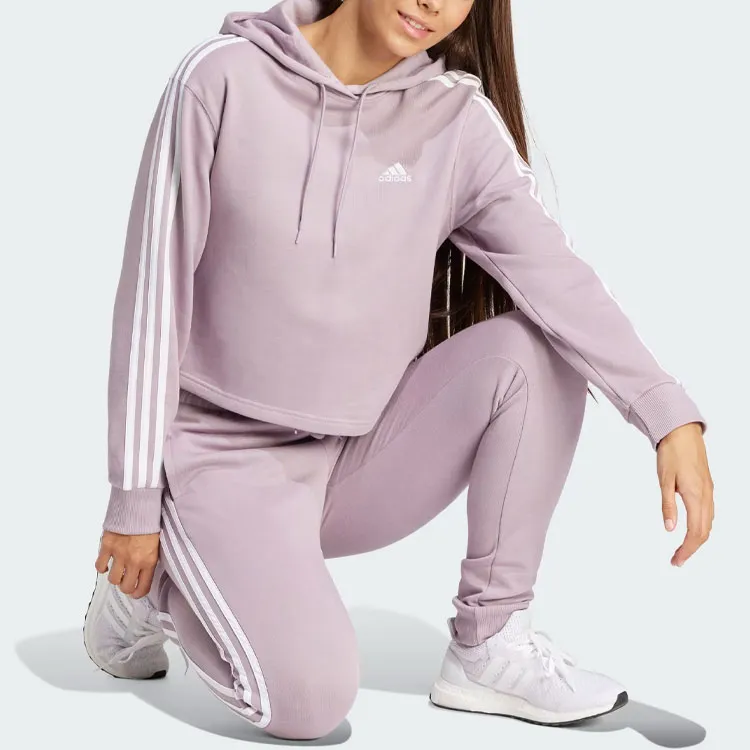 Adidas Essentials 3-Stripes French Terry Cuffed Joggers Knitted Sports Pants Women's Purple-3