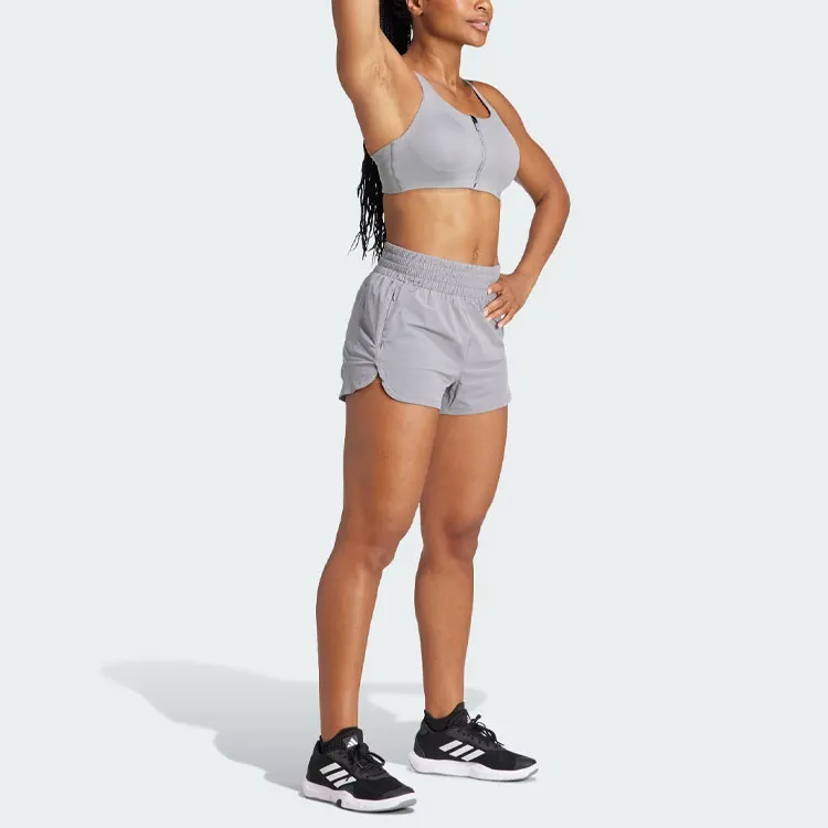 Adidas Women's Pacer Stretch Woven Zipper Pocket Lux Shorts Grey Three-3