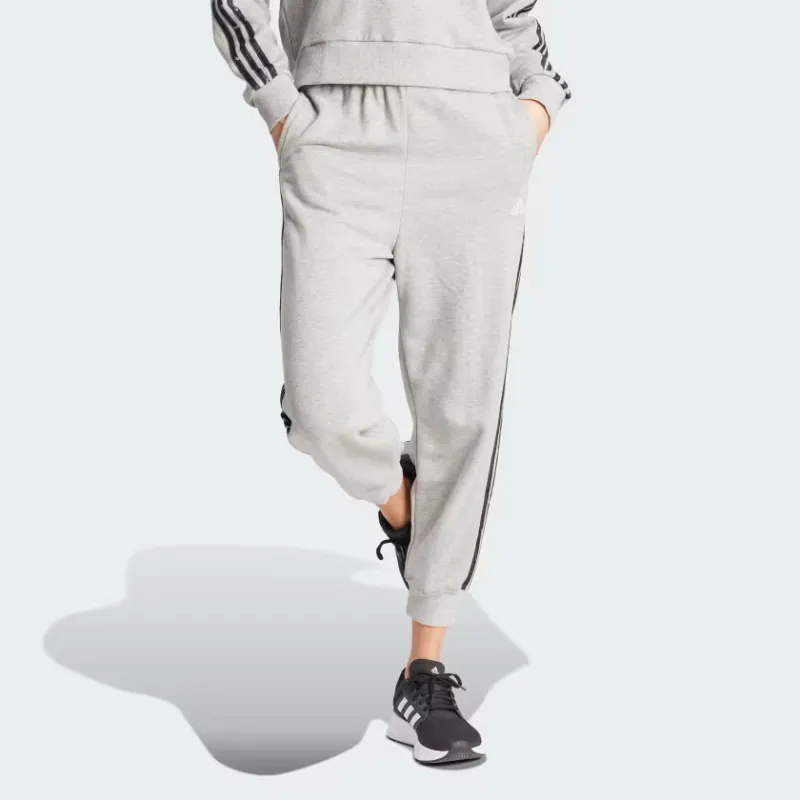 Adidas Essentials 3-Stripes Animal-Print 7/8 Joggers Knitted Sports Pants Women's Gray-1