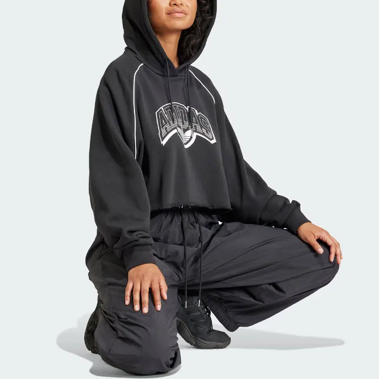 Adidas Originals Cropped Hoodie Sweatshirt Women's Black-3
