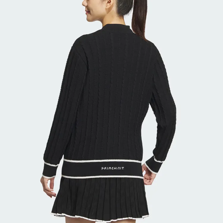 Adidas Primeknit Cable Pattern Cardigan Knitwear Women's Black-2