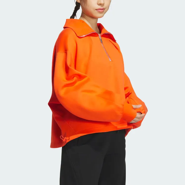 Adidas Spacer 1/2 Zip Track Top Sweatshirt Women's Half Impact Orange-3