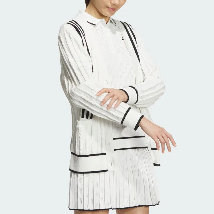Adidas Primeknit Cable Pattern Cardigan Knitwear Women's White-3