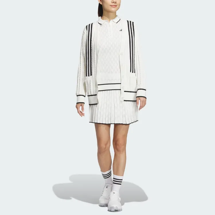 Adidas Primeknit Cable Pattern Cardigan Knitwear Women's White-4