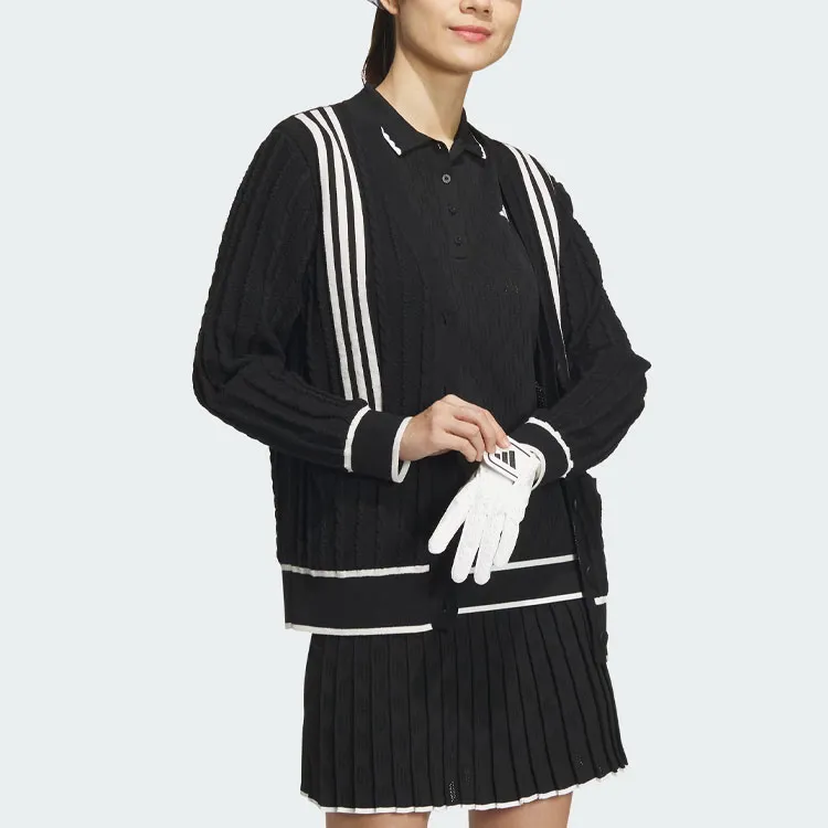 Adidas Primeknit Cable Pattern Cardigan Knitwear Women's Black-3
