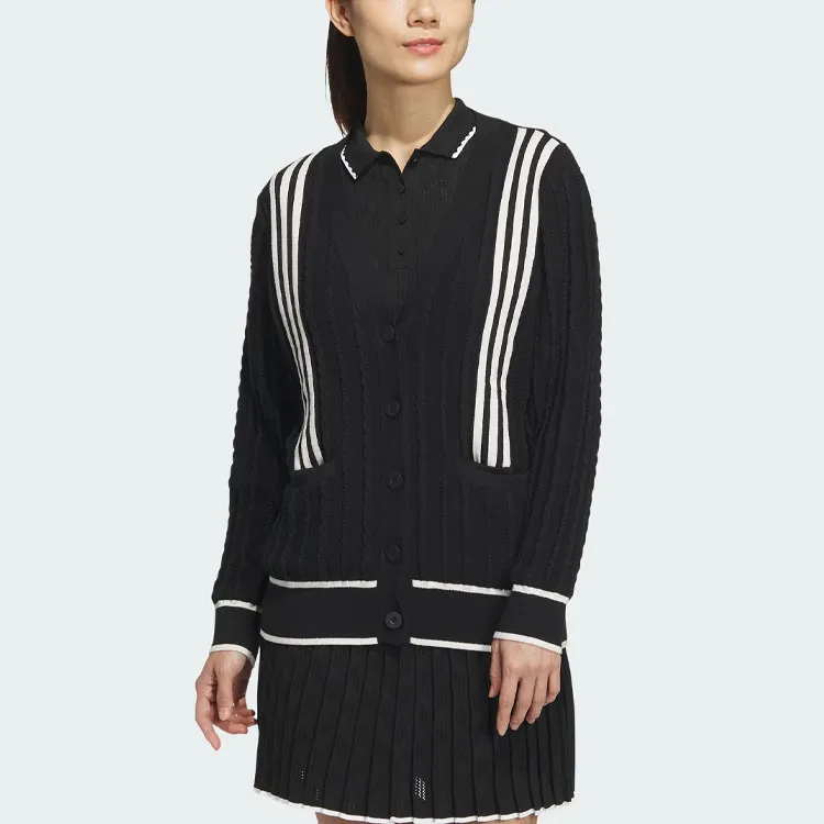 Adidas Primeknit Cable Pattern Cardigan Knitwear Women's Black-1