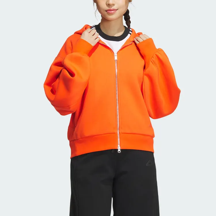 Adidas Spacer Full Zip Hoodie Jackets Coats Women's Half Impact Orange-1