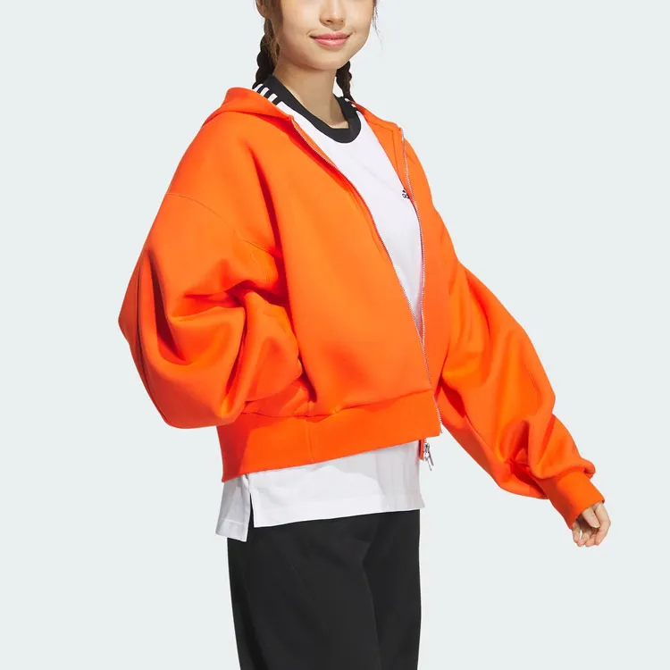 Adidas Spacer Full Zip Hoodie Jackets Coats Women's Half Impact Orange-3