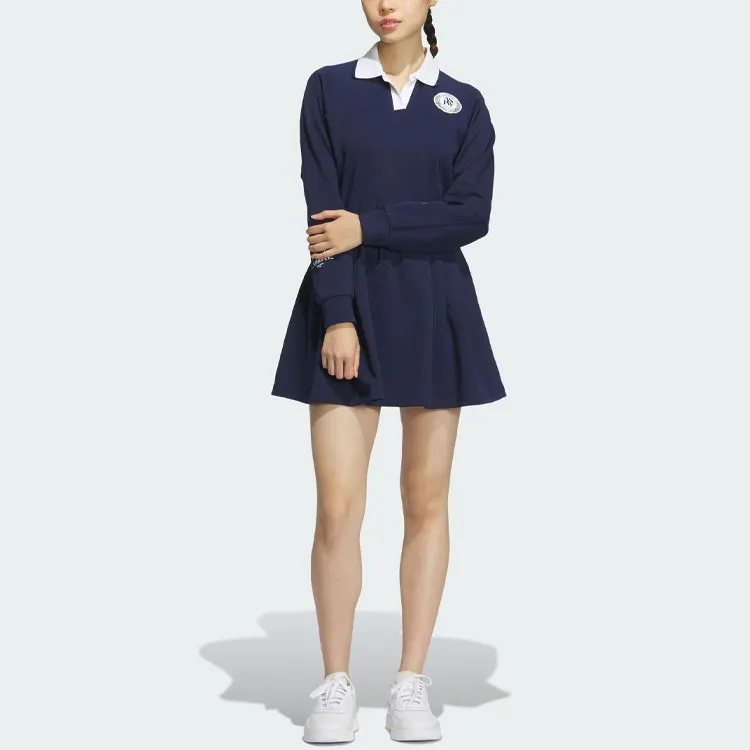 Adidas Verbiage Long Sleeve Dress Long Sleeved Dresses Women's College Navy-1
