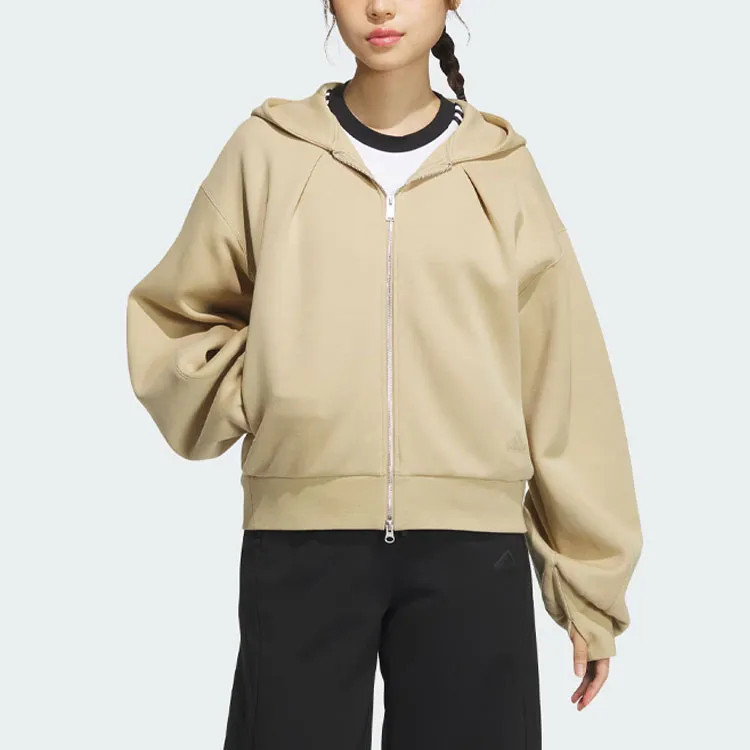 Adidas Spacer Full Zip Hoodie Jackets & Coats Women's Light Khaki-1
