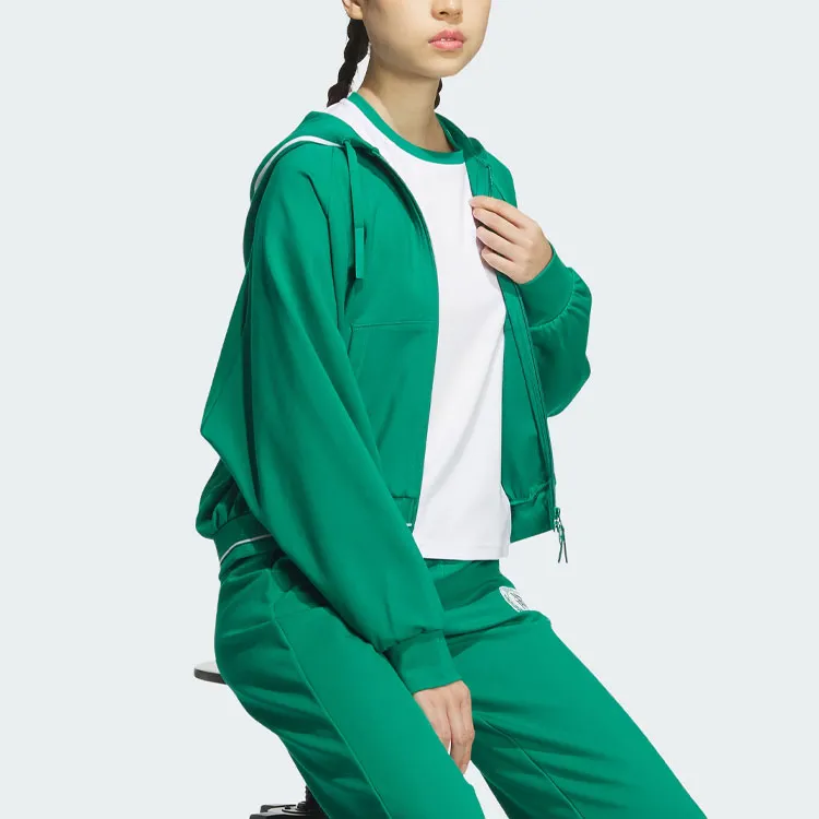 Adidas Verbiage Crop Jacket Jackets Coats Women's Smoke Green-3