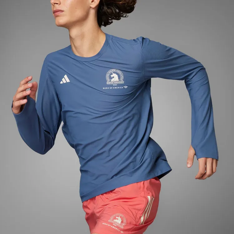 Adidas Boston Marathon 2024 Own The Run Long Sleeve Tee T-Shirt Men's Dark Blue-1
