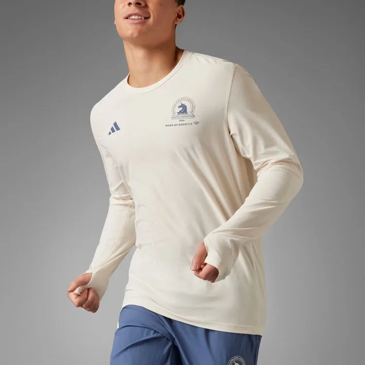 Adidas Boston Marathon 2024 Own The Run Long Sleeve Tee T-Shirt Men's Ecru-1