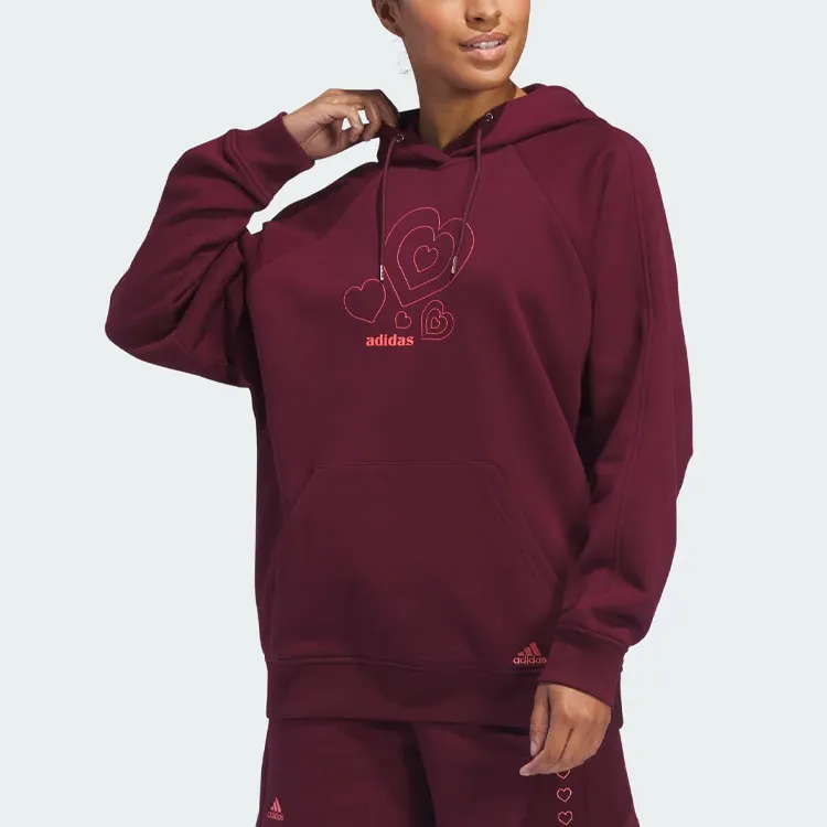 Adidas All Szn Valentine's Day Pullover Hoodie Sweatshirt Women's Maroon-1