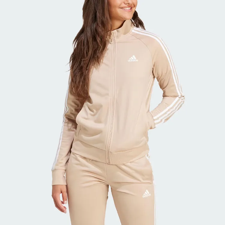 Adidas Primegreen Essentials Warm Up Slim 3 Stripes Track Jacket Retro Sports Jackets & Coats Women's Khaki-1