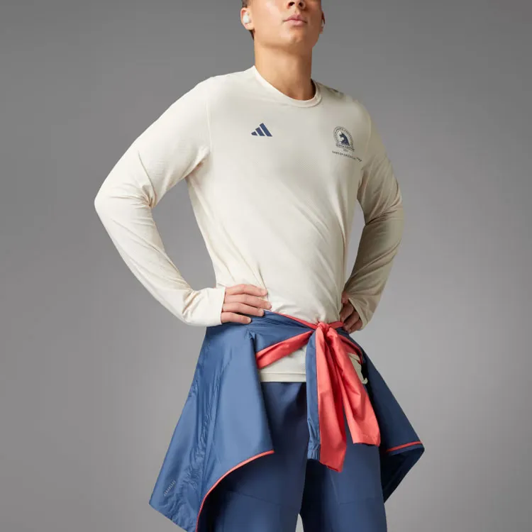 Adidas Boston Marathon 2024 Own The Run Long Sleeve Tee T-Shirt Men's Ecru-3
