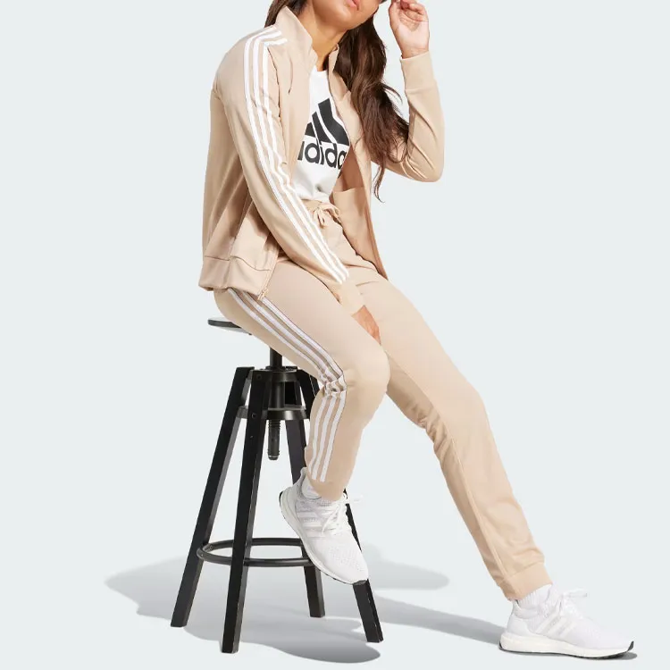 Adidas Primegreen Essentials Warm Up Slim 3 Stripes Track Jacket Retro Sports Jackets & Coats Women's Khaki-3