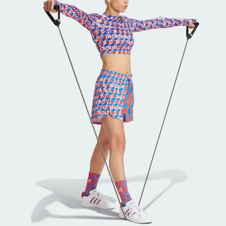 Adidas x FARM RIO Pacer Shorts Athletic Trousers Women's Red Blue Multicolor-4