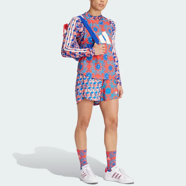 Adidas x FARM RIO Pacer Shorts Athletic Trousers Women's Red Blue Multicolor-3