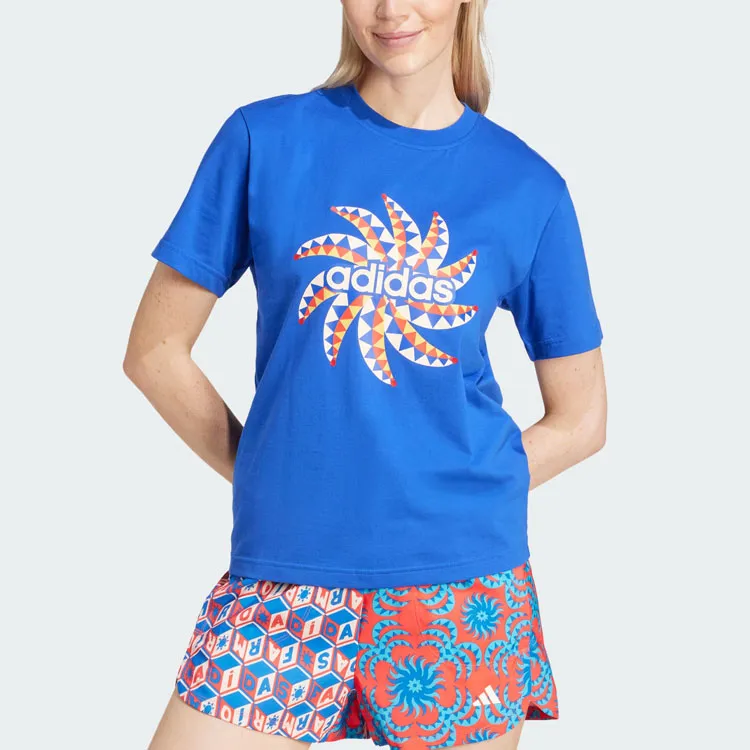 Adidas x FARM RIO Drop Shoulder Sleeve T Shirt Women's Blue-1