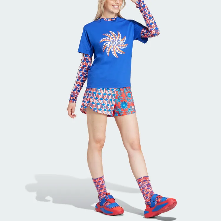 Adidas x FARM RIO Drop Shoulder Sleeve T Shirt Women's Blue-3