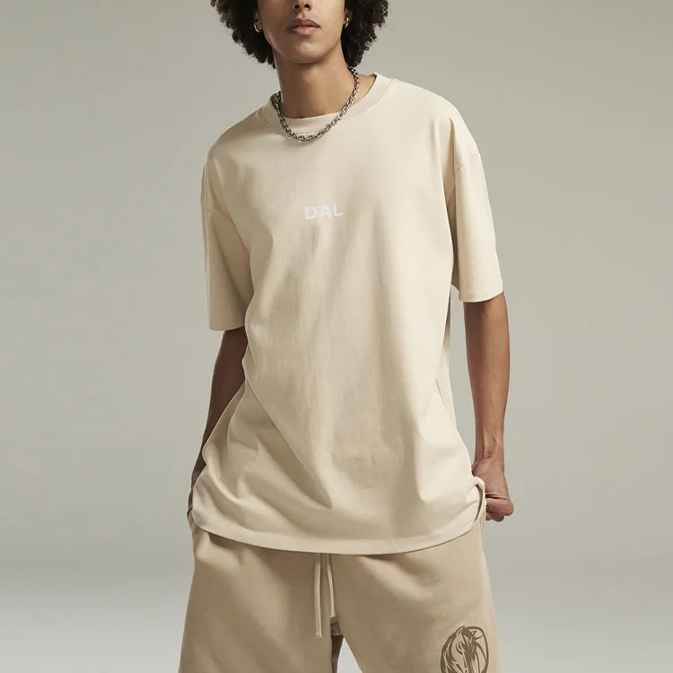 NBA Drop Shoulder Sleeve T Shirt Unisex Beige Khaki-5