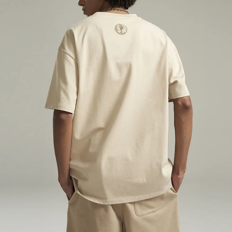 NBA Drop Shoulder Sleeve T Shirt Unisex Beige Khaki-4