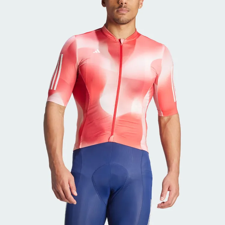 Adidas Tempo 3-Stripes Nature Art Cycling Jersey Cycling Clothing Men's Scarlet-1