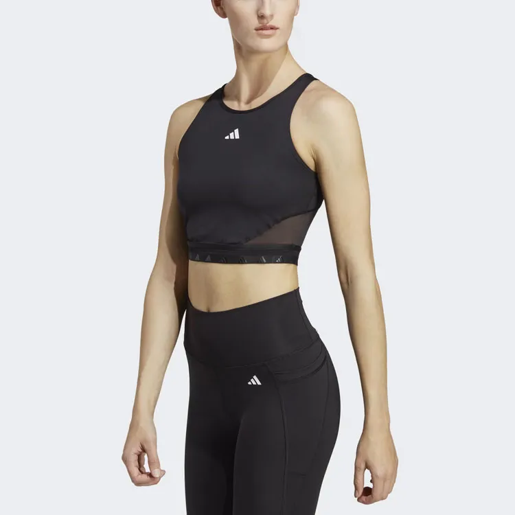 Adidas Aeroready Hyperglam Crop Tank Top Sport Vests Women's Black-1