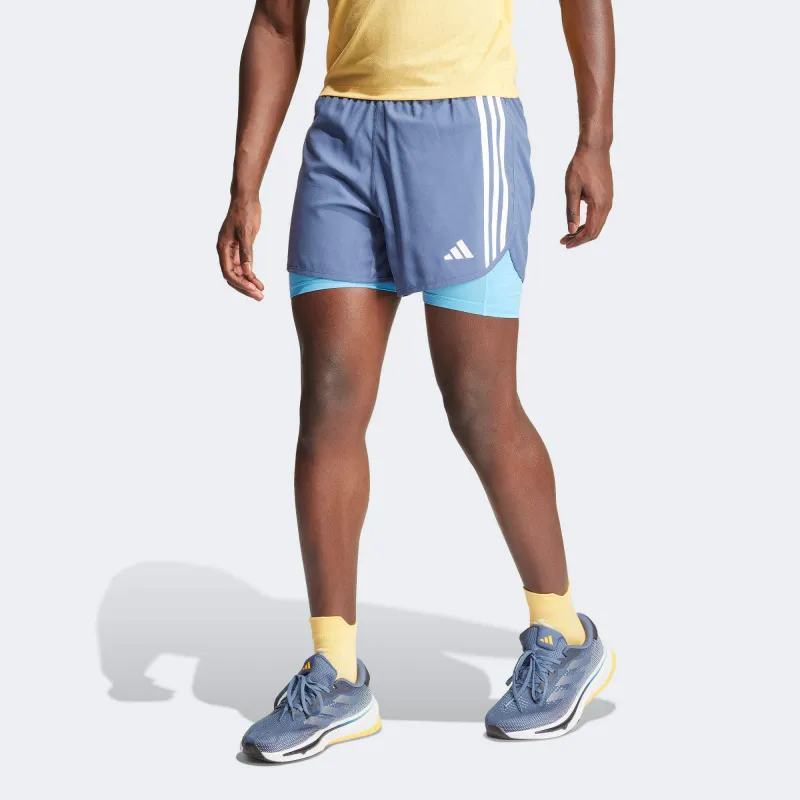 Adidas Own The Run 3 Stripes 2 In 1 Shorts Sports Shorts Men's Blue-1