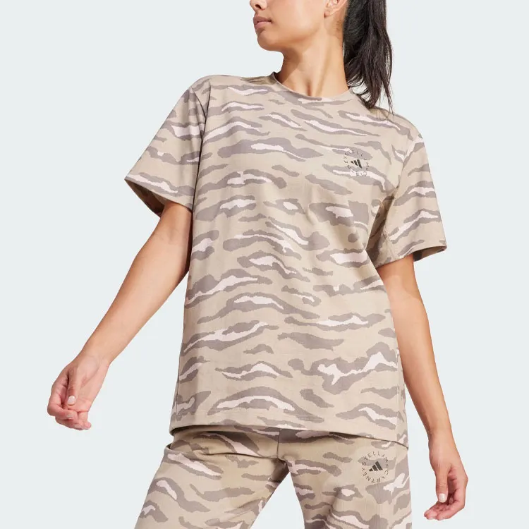 Adidas x Stella McCartney Drop Shoulder Sleeve T Shirt Women's Shadow Trace Khaki Brown-3