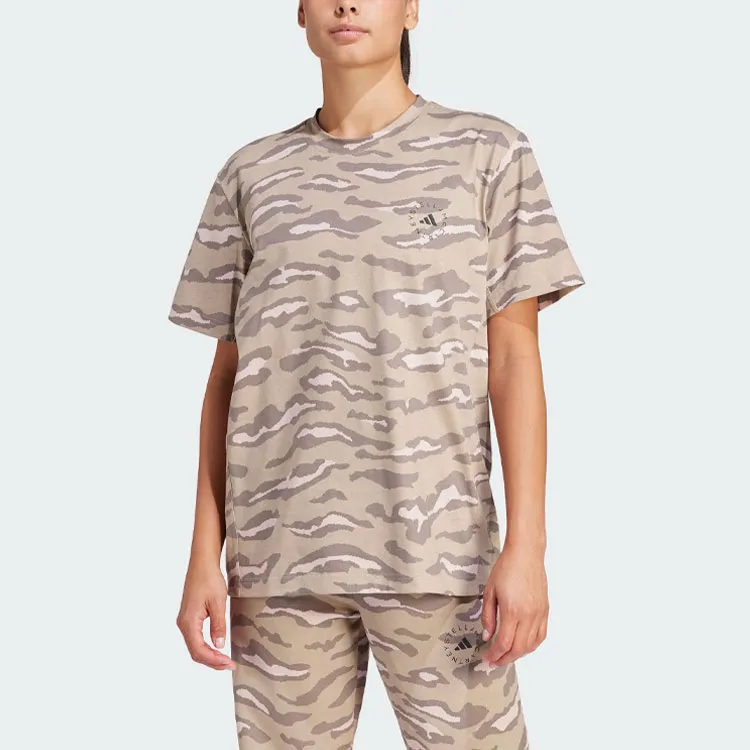 Adidas x Stella McCartney Drop Shoulder Sleeve T Shirt Women's Shadow Trace Khaki Brown-1