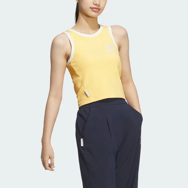 Adidas Logo Tank Top Sport Vests Women's Apricot Yellow-3