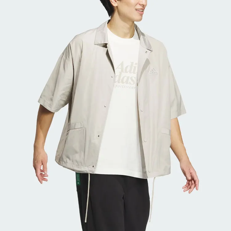 Adidas Short Sleeve Coach Jacket Jackets Coats Men's Light Gray-3