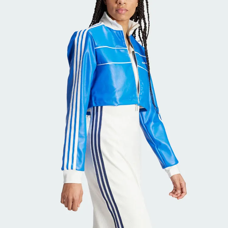 Adidas Originals Premium Cropped Track Top Crop Tops Women's Blue-3
