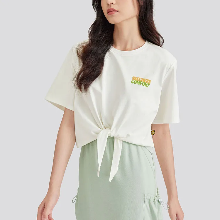 Skechers Drop Shoulder Sleeve T Shirt Women's Marshmallow White-3