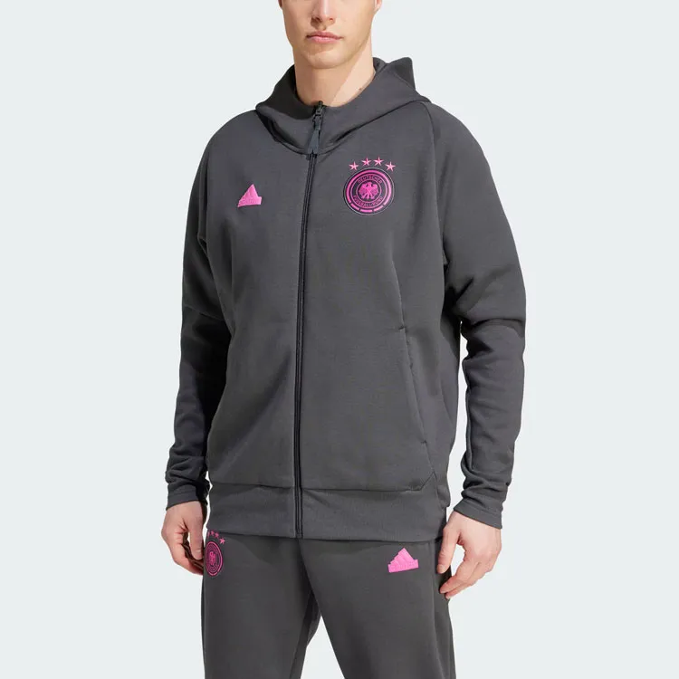 Adidas Germany Travel Full Zip Hoodie Jackets Coats Men's Carbon Black-1