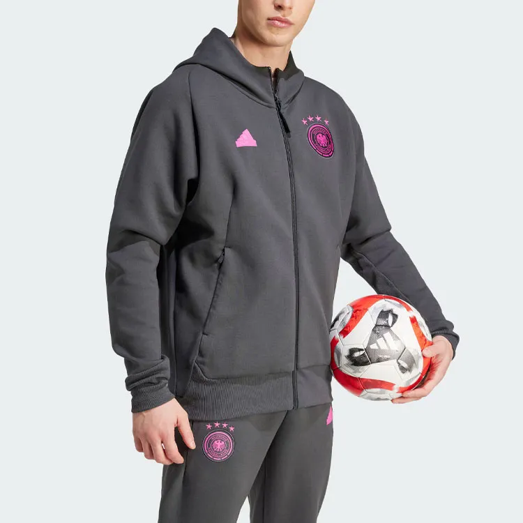 Adidas Germany Travel Full Zip Hoodie Jackets Coats Men's Carbon Black-3