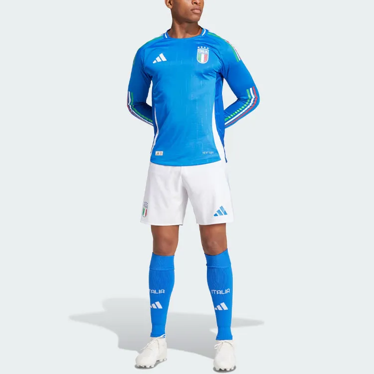 Adidas Italy 24 Long Sleeve Home Authentic Jersey Soccer Jerseys Italy Version Home Men's Blue-5