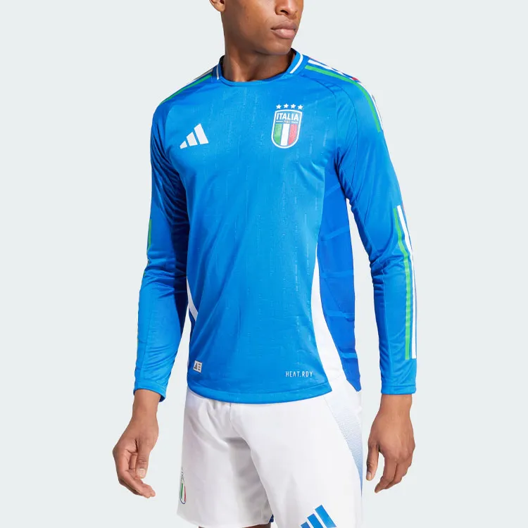 Adidas Italy 24 Long Sleeve Home Authentic Jersey Soccer Jerseys Italy Version Home Men's Blue-2