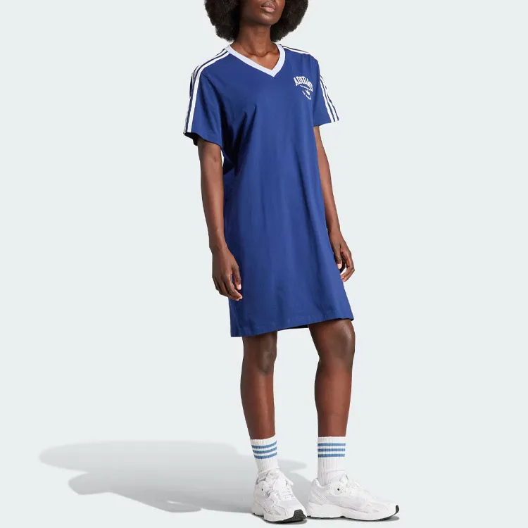 Adidas Originals Vrct Graphic Tee Dress Short Sleeved Dresses Women's Dark Blue-2