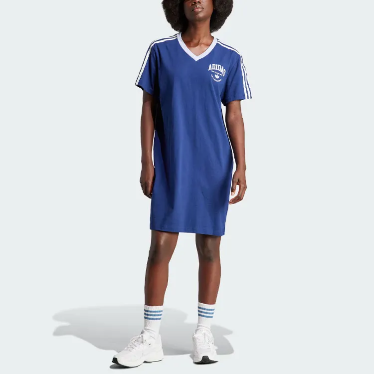 Adidas Originals Vrct Graphic Tee Dress Short Sleeved Dresses Women's Dark Blue-1