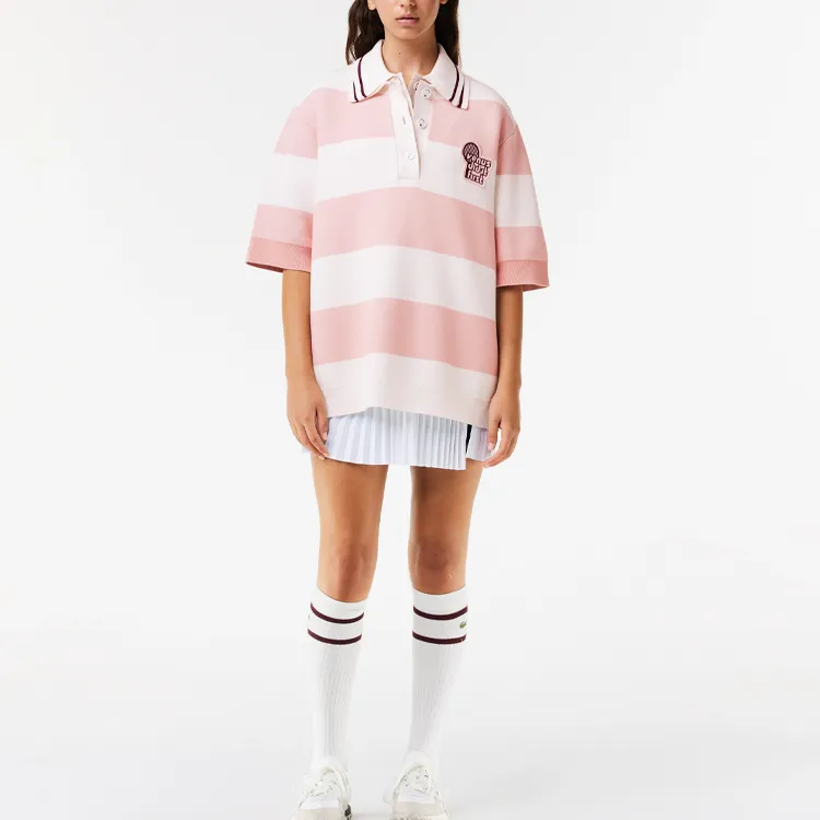 LACOSTE X EleVen By Venus Co brand Polo Shirts Unisex White Pink-3
