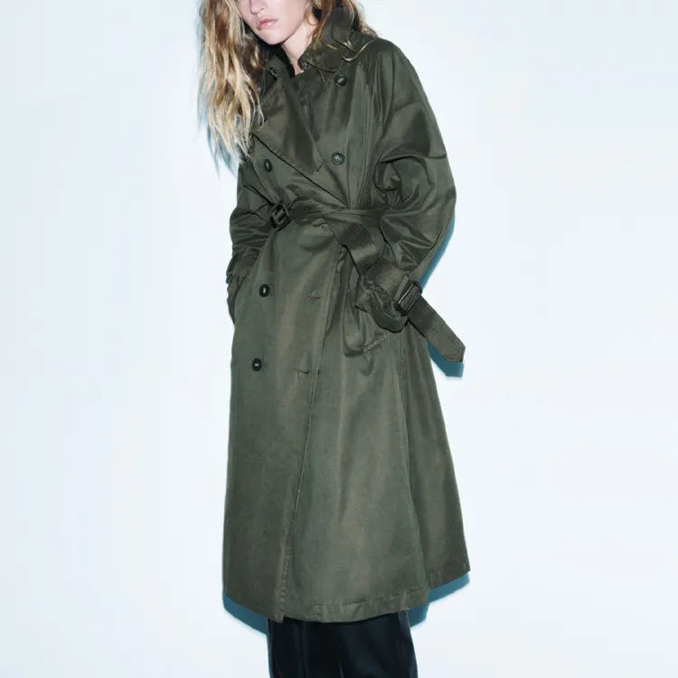 ZARA Trench Coats Women's Khaki-3