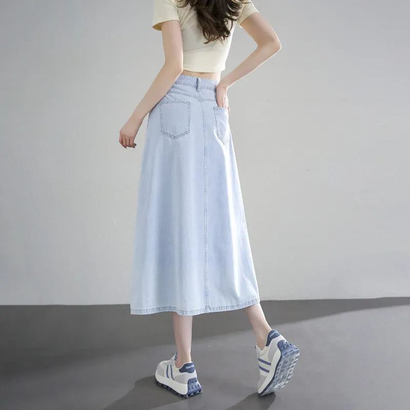 【dme】 Denim Long Skirt Women's Light Blue-2