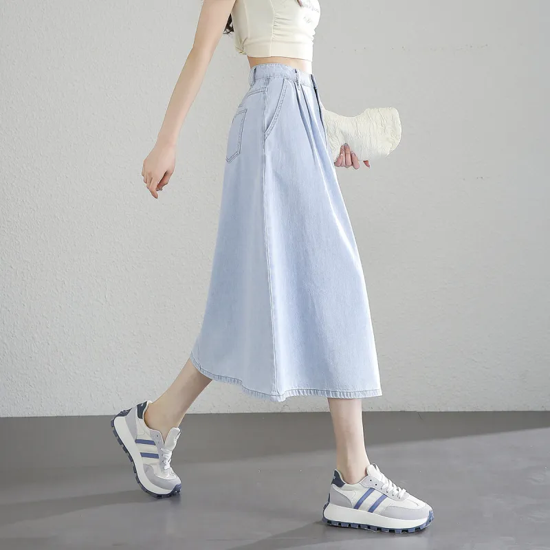 【dme】 Denim Long Skirt Women's Light Blue-1